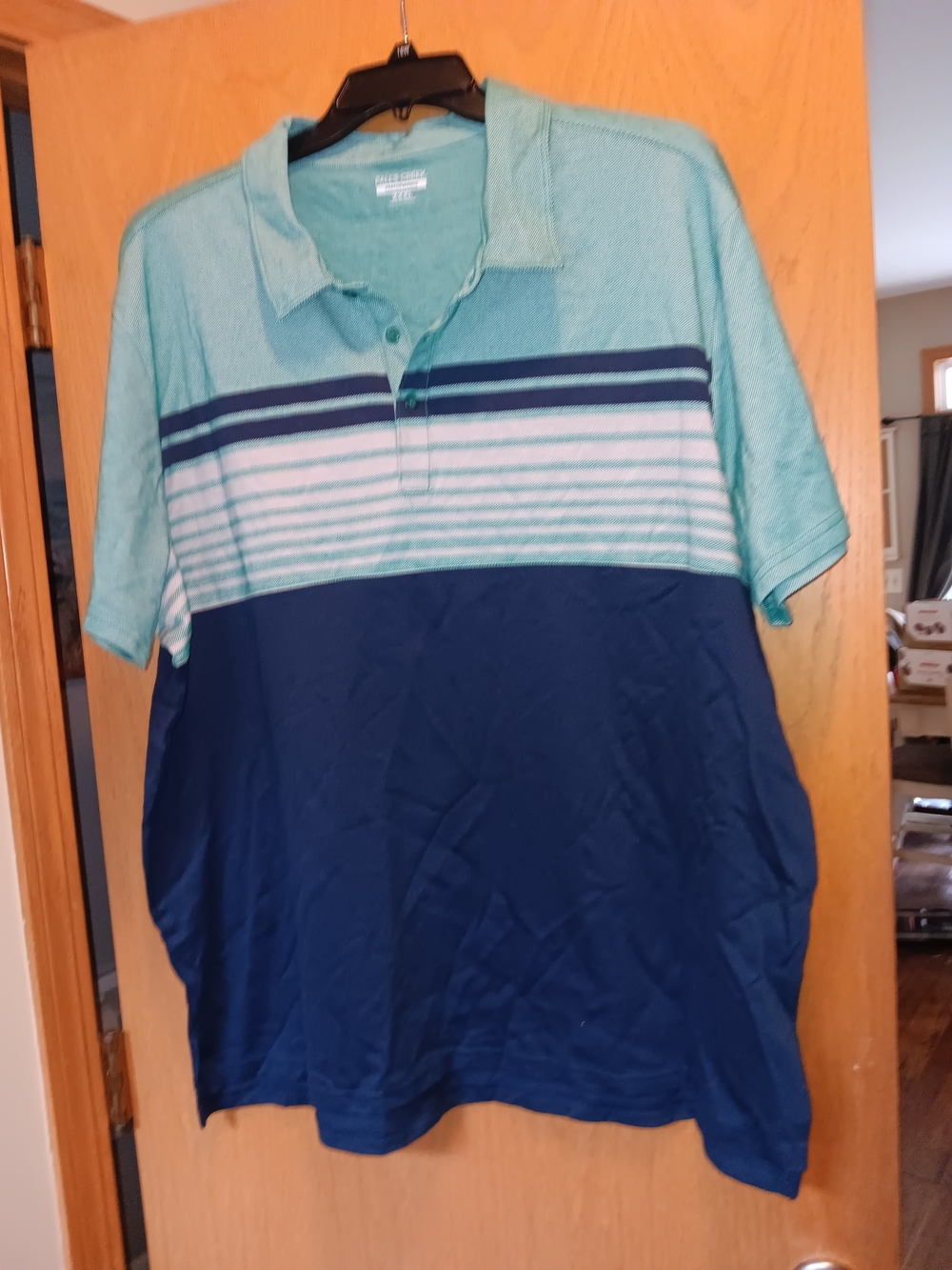 Falls Creek Men's Striped Polo in Teal and Navy